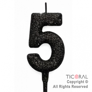VELA NUMERAL CHICO 5.5 CM CON GIBRE NEGRO NUMERO 5 x 1